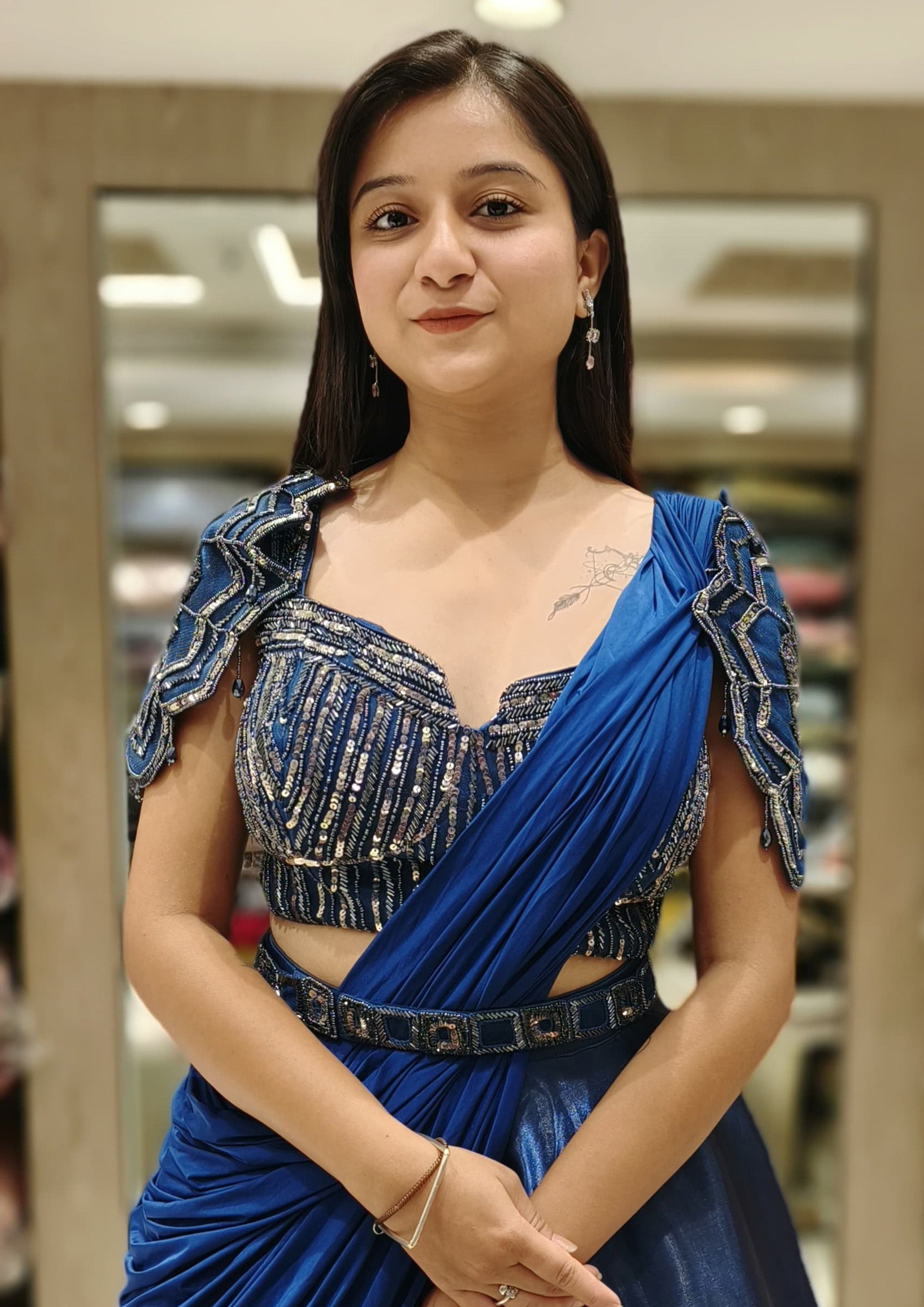 Royal Blue Color Organza Sequins Work Fancy Lehenga Choli